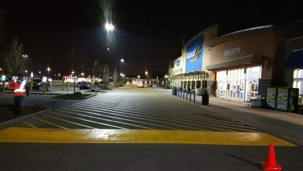 image of parking lot with speed bumps